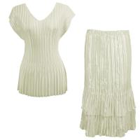 Sets Satin Mini Pleat - Cap Sleeve V Neck/Skirt - Solid Ivory
