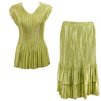 Sets Satin Mini Pleat - Cap Sleeve V Neck/Skirt - Solid Leaf Green