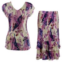 Sets Satin Mini Pleat - Cap Sleeve V Neck/Skirt - Abstract Floral Raspberry-Navy