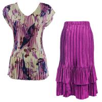 Sets Satin Mini Pleat - Cap Sleeve V Neck/Skirt - Abstract Floral Raspberry-Navy - Orchid Skirt