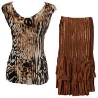 Sets Satin Mini Pleat - Cap Sleeve V Neck/Skirt - Bronze Leopard - Brass Skirt