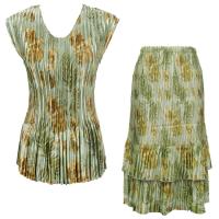 Sets Satin Mini Pleat - Cap Sleeve V Neck/Skirt - Gold-Sage Floral