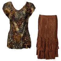 Sets Satin Mini Pleat - Cap Sleeve V Neck/Skirt - Swirl Leopard - Brown Skirt