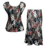 Sets Satin Mini Pleat - Cap / Skirt  - White-Black-Red Abstract