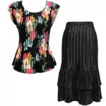 Sets Satin Mini Pleat - Cap / Skirt  - Black Floral - Black Skirt