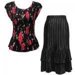 Sets Satin Mini Pleat - Cap / Skirt  - Black with Roses - Black Skirt