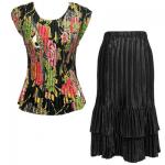 Sets Satin Mini Pleat - Cap / Skirt  - Floral Bouquet - Black Skirt