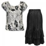 Sets Satin Mini Pleat - Cap / Skirt  - Floral-Black on White - Black Skirt