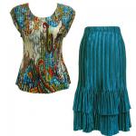 Sets Satin Mini Pleat - Cap / Skirt  - Paisley Plaid Teal - Teal Skirt