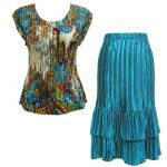 Sets Satin Mini Pleat - Cap / Skirt  - Paisley Plaid Teal - Turquoise Skirt