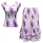 Sets Satin Mini Pleat - Cap / Skirt  - Roses-Purple on White