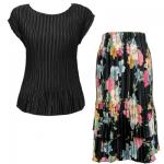 Sets Satin Mini Pleat - Cap / Skirt  - Solid Black - Black Floral Skirt