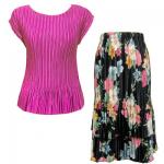 Sets Satin Mini Pleat - Cap / Skirt  - Solid Hot Pink - Black Floral Skirt