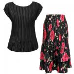 Sets Satin Mini Pleat - Cap / Skirt  - Solid Black - Black with Roses Skirt