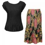 Sets Satin Mini Pleat - Cap / Skirt  - Solid Black - Black-Pink Rose Skirt