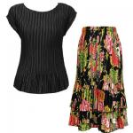 Sets Satin Mini Pleat - Cap / Skirt  - Solid Black - Floral Bouquet Skirt