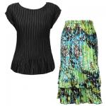Sets Satin Mini Pleat - Cap / Skirt  - Solid Black - Lime-Aqua Peacock Skirt