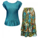 Sets Satin Mini Pleat - Cap / Skirt  - Solid Turquoise - Paisley Plaid Teal Skirt