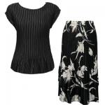 Sets Satin Mini Pleat - Cap / Skirt  - Solid Black - White Tulips on Black Skirt