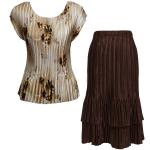Sets Satin Mini Pleat - Cap / Skirt  - Beige Floral - Dark Brown Skirt