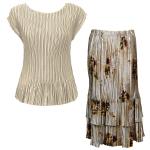 Sets Satin Mini Pleat - Cap / Skirt  - Solid Beige - Beige Floral Skirt
