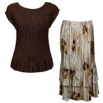 Sets Satin Mini Pleat - Cap / Skirt  - Solid Dark Brown - Beige Floral Skirt