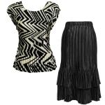 Sets Satin Mini Pleat - Cap / Skirt  - Block Print Black-Ivory - Black Skirt