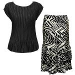 Sets Satin Mini Pleat - Cap / Skirt  - Solid Black - Block Print Black-Ivory Skirt