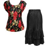 Sets Satin Mini Pleat - Cap / Skirt  - Coral Blossoms on Black - Black Skirt
