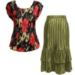 Sets Satin Mini Pleat - Cap / Skirt  - Coral Blossoms on Black - Olive Skirt
