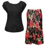 Sets Satin Mini Pleat - Cap / Skirt  - Solid Black - Coral Blossoms on Black Skirt