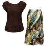 Sets Satin Mini Pleat - Cap / Skirt  - Solid Dark Brown - Earthtone Abstract Skirt