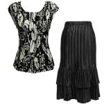 Sets Satin Mini Pleat - Cap / Skirt  - Ivory Floral on Black - Black Skirt