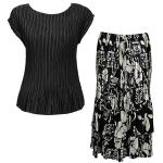 Sets Satin Mini Pleat - Cap / Skirt  - Solid Black - Ivory Floral on Black Skirt