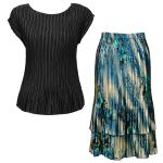Sets Satin Mini Pleat - Cap / Skirt  - Solid Black - Marble Floral-Blue Skirt