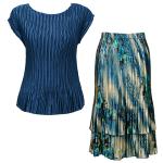 Sets Satin Mini Pleat - Cap / Skirt  - Solid Slate - Marble Floral-Blue Skirt