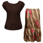 Sets Satin Mini Pleat - Cap / Skirt  - Solid Dark Brown - Marble Floral-Taupe Skirt