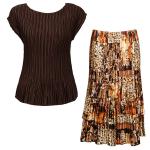 Sets Satin Mini Pleat - Cap / Skirt  - Solid Dark Brown - Multi Animal Floral Skirt