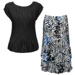 Sets Satin Mini Pleat - Cap / Skirt  - Solid Black - Reptile Floral-Blue Skirt