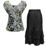 Sets Satin Mini Pleat - Cap / Skirt  - Reptile Floral-Green - Black Skirt