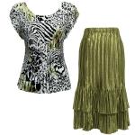Sets Satin Mini Pleat - Cap / Skirt  - Reptile Floral-Green - Olive Skirt