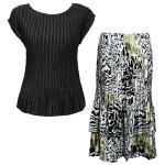 Sets Satin Mini Pleat - Cap / Skirt  - Solid Black - Reptile Floral-Green Skirt