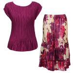 Sets Satin Mini Pleat - Cap / Skirt  - Solid Berry - Rose Floral-Berry Skirt