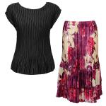 Sets Satin Mini Pleat - Cap / Skirt  - Solid Black - Rose Floral-Berry Skirt