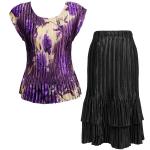 Sets Satin Mini Pleat - Cap / Skirt  - Rose Floral-Purple - Black Skirt