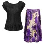 Sets Satin Mini Pleat - Cap / Skirt  - Solid Black - Rose Floral-Purple Skirt