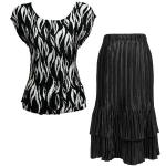 Sets Satin Mini Pleat - Cap / Skirt  - White Buds on Black - Black Skirt