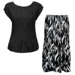 Sets Satin Mini Pleat - Cap / Skirt  - Solid Black - White Buds on Black Skirt