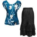 Sets Satin Mini Pleat - Cap / Skirt  - White Tulips on Teal - Black Skirt