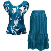 Sets Satin Mini Pleat - Cap / Skirt  - White Tulips on Teal - Teal Skirt